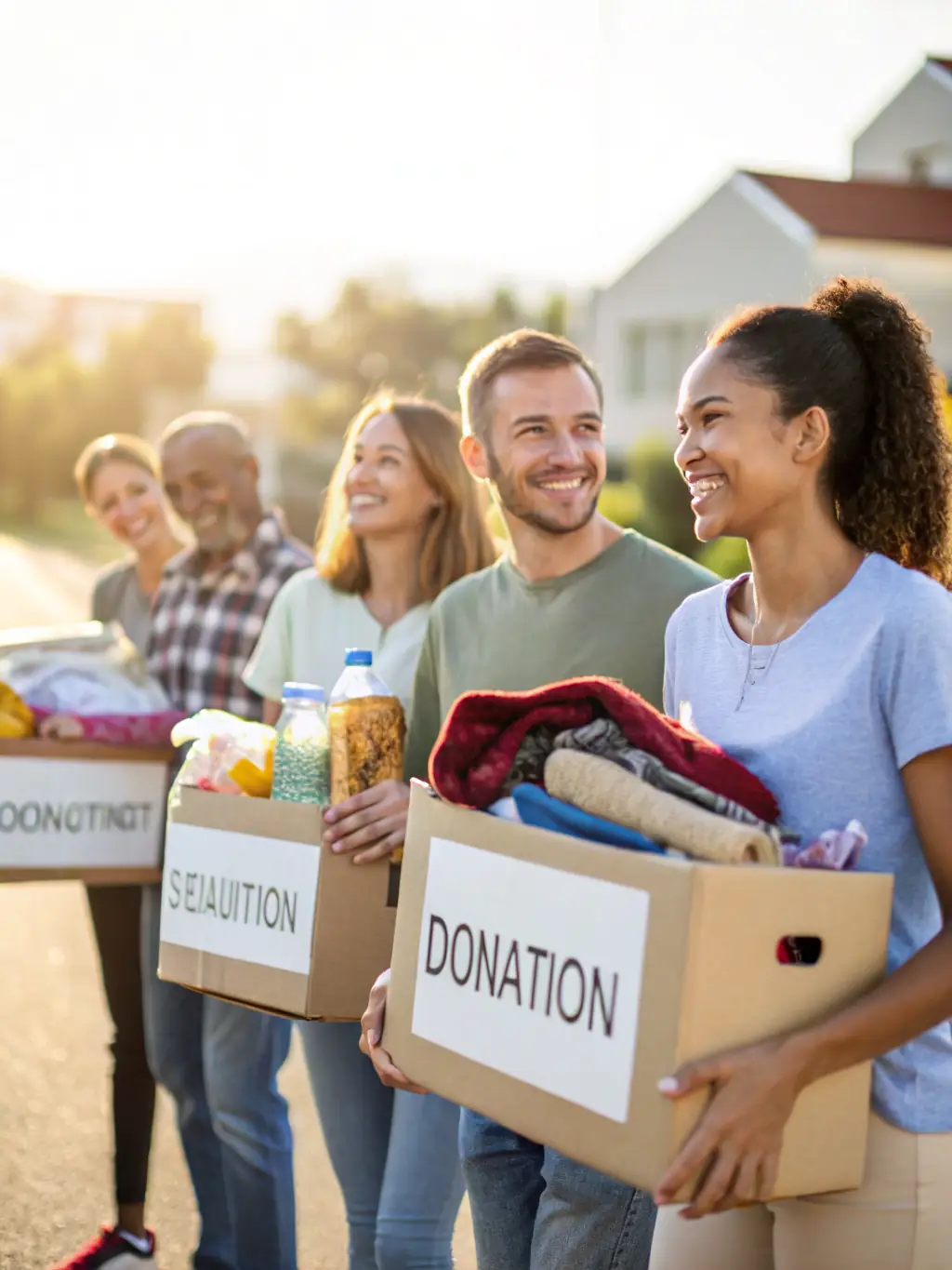 A heartwarming image of volunteers working together during a charitable event organized by AOE, demonstrating compassion and community support.