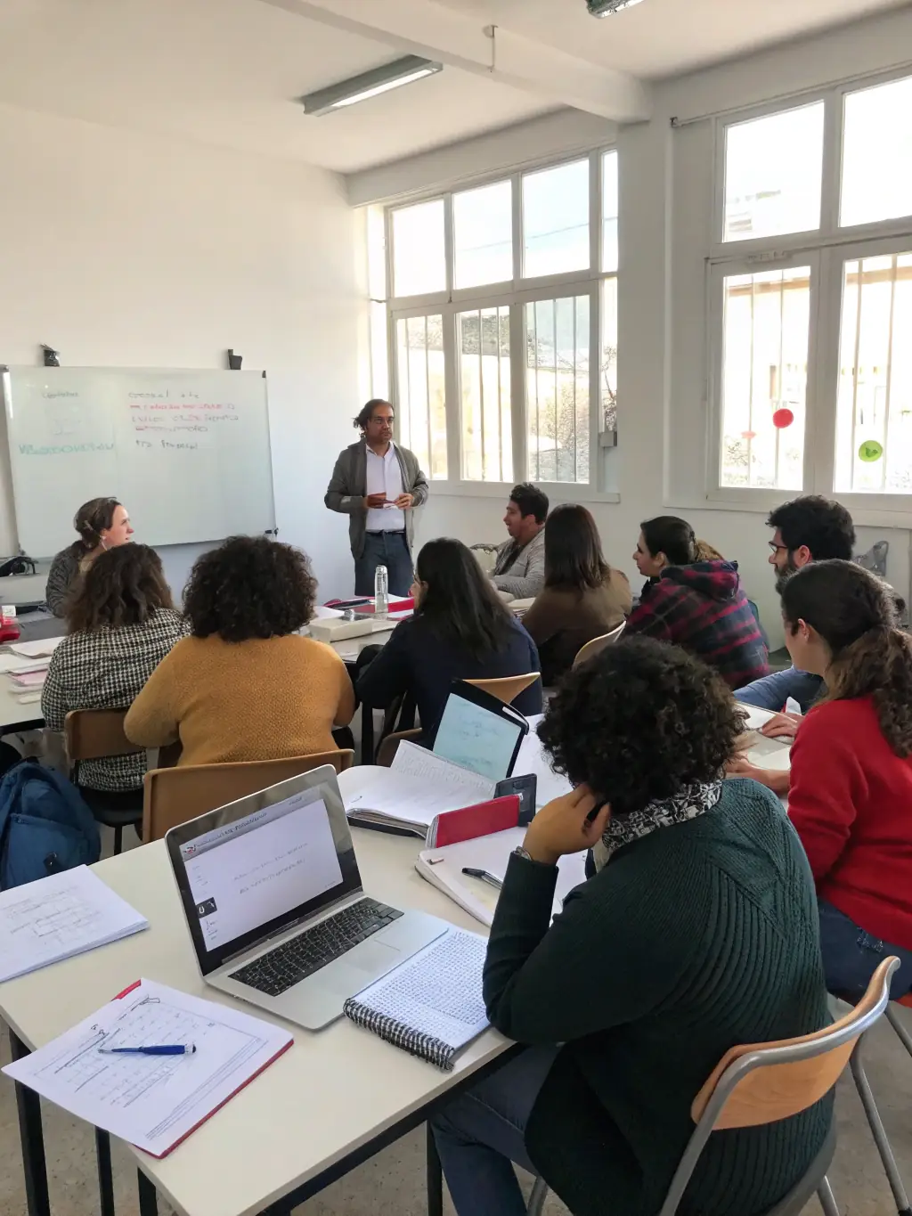 A dynamic photo of a group of young people participating in an AOE-organized educational workshop, emphasizing the organization's focus on youth development and skill-building.