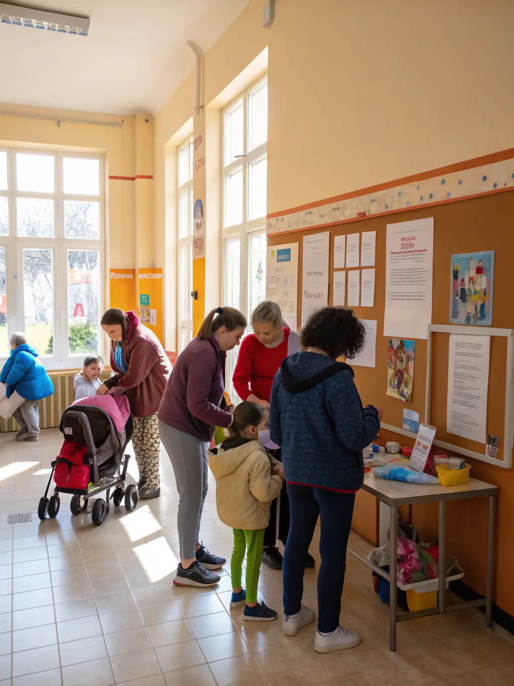 A heartwarming image from an AOE charitable event, showing volunteers assisting community members and demonstrating the organization's commitment to social responsibility.