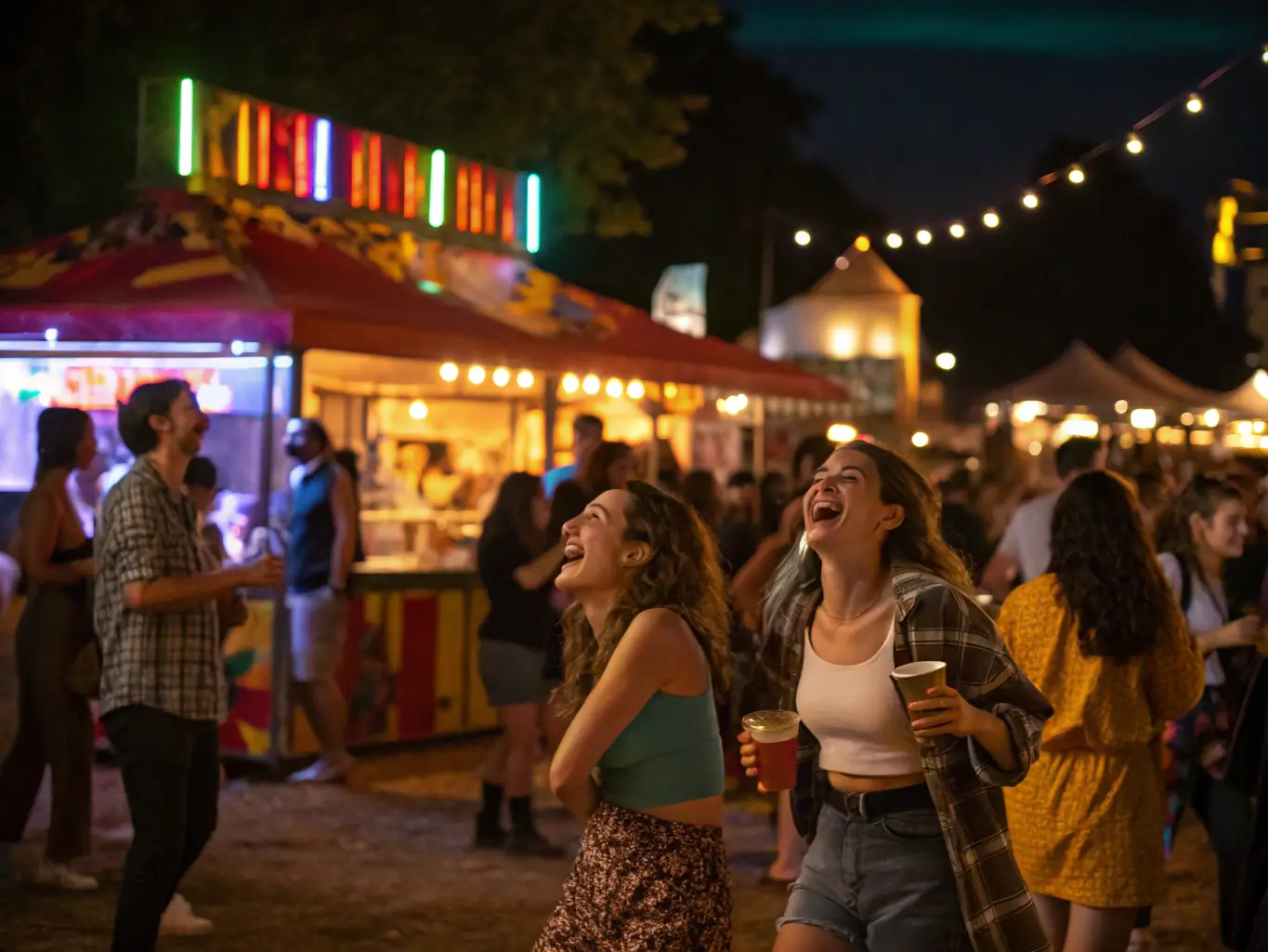 A photograph capturing a diverse group of people joyfully participating in a community festival organized by AOE, showcasing the vibrant atmosphere and successful event execution.